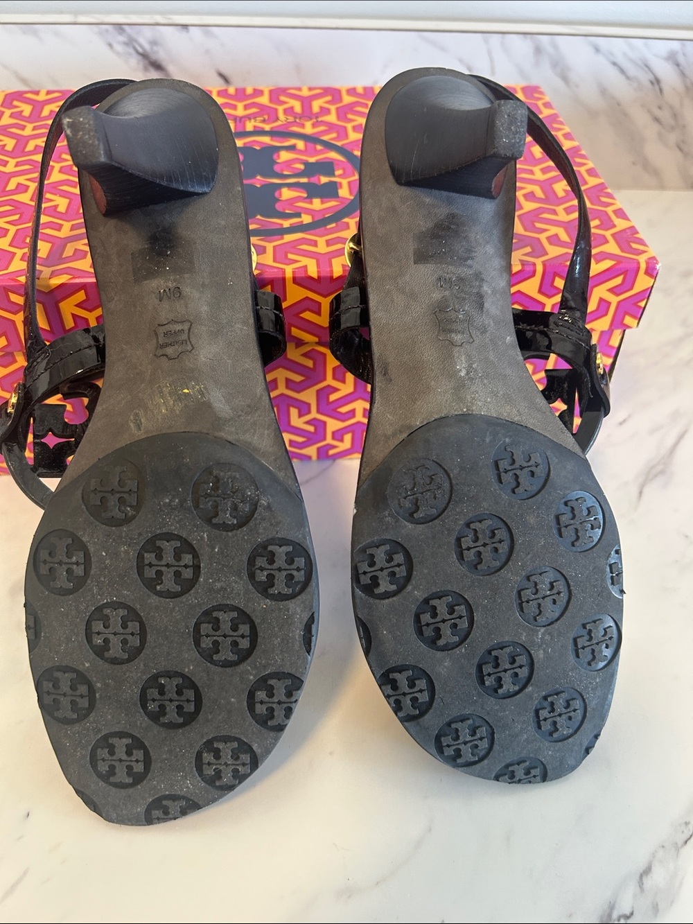 Tory Burch holly black Logo-Sandals with 2 inch heel and Gold Accents - Picture 7 of 10